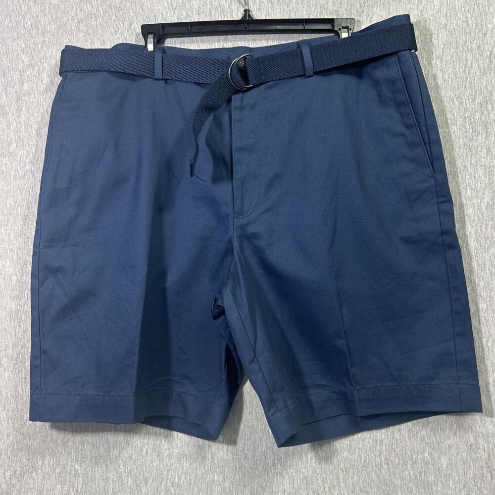 Savane Select Edition Mens Size 38 Shorts w Belt Blue Flat Front- NEW- 9” Inseam